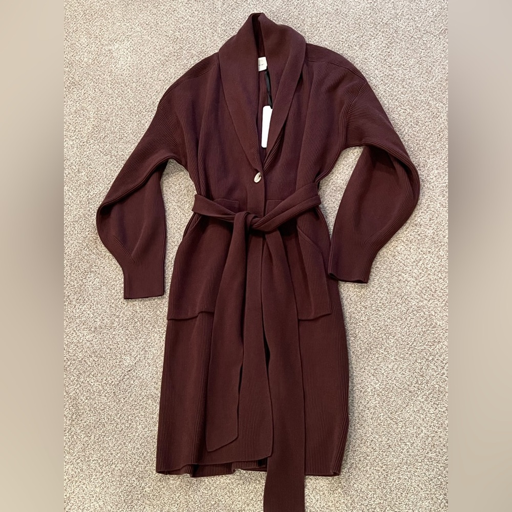 Varley Safiya knit sweater coat coffee bean